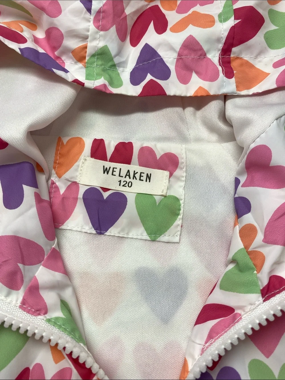 Welaken 120 Heart Print Rain Jacket Colorful Hooded Windbreaker Lightweight ✨
